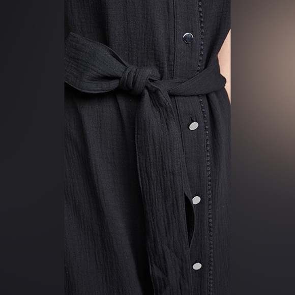 AYR The Kite Midi Dress Cotton Gauze Button Front Pom Pom Tiered Blk PLEASE READ - Picture 2 of 14